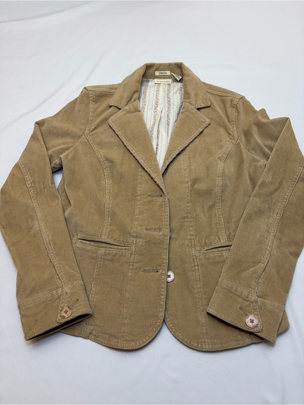 St. John's Bay Tan Stretch Corduroy Blazer Y2K Retro Floral Lining Size Medium